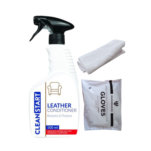 Leather Cleaner &amp; Conditioner, With Microfibre Cloth &amp; Disposable Gloves