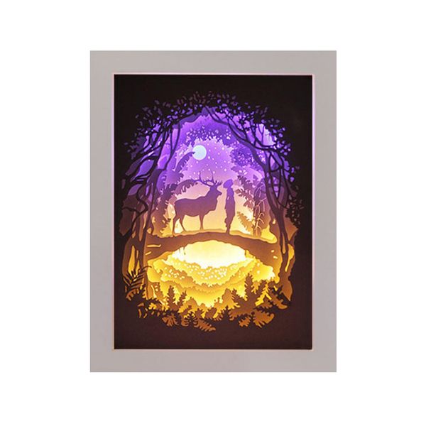 3D Paper Cutting Light Box, Wooden Frame (White)- Whale’s Song