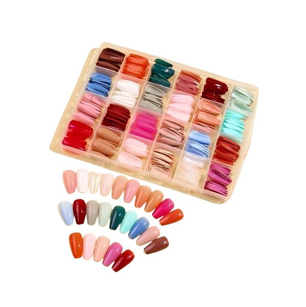 Artificial Nails 576-Piece Long Coffin Mix Colour Full Cover Nail Tips