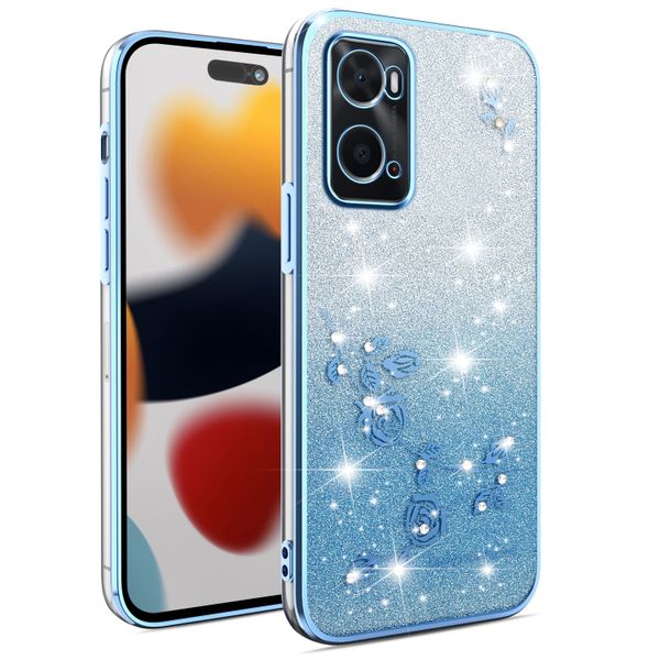 Phone Case Compatible With OPPO A96 4G Flowers Diamond Shining Cover