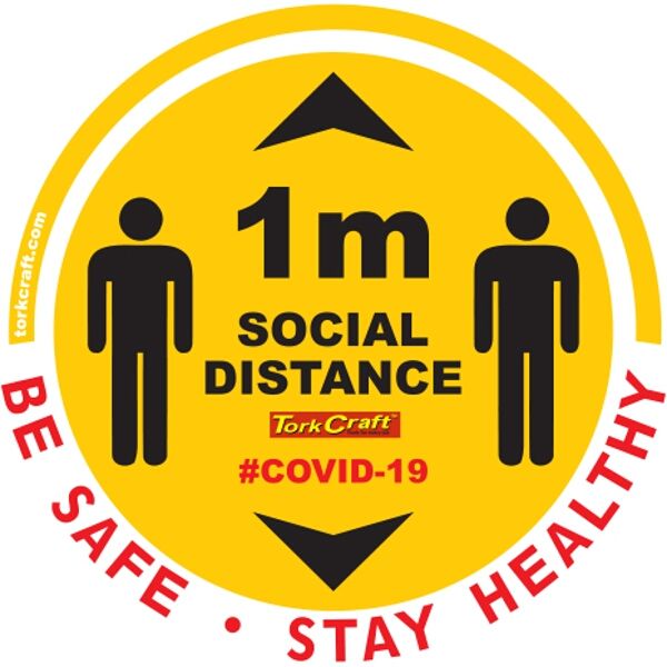 Covid 19 - 300mm Round Social Distancing Graphic - Tork Craft Double Arrow Filled Social Yellow