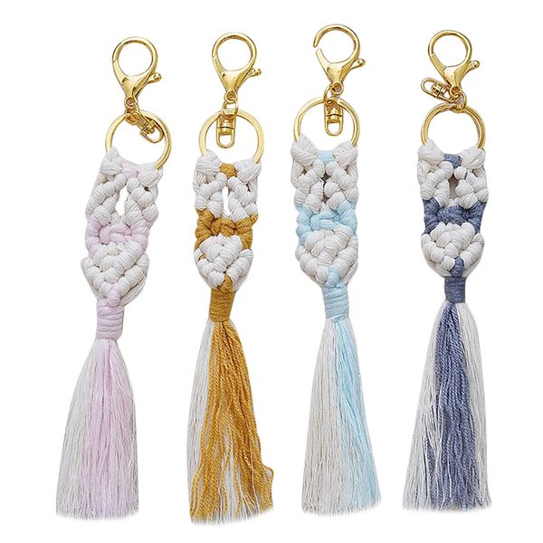 4Pieces Mini Macrame Keychains Boho Woven For Car Key Purse Supplies