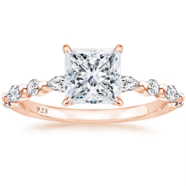 Ring Somen 2ct 925 Sterling Silver Ring Women Princess Cut - Rose Gold