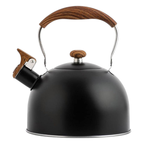 Whistling Tea Kettle with Wooden Handle Design - Black - 2.5L