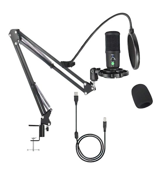 USB Condenser Microphone Set With Acoustic Processing Chip - Black