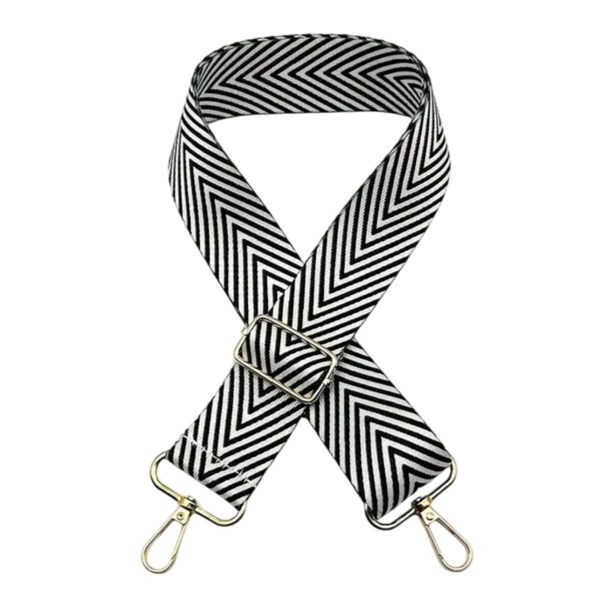 Elegant Classic Style Shoulder Strap - Herringbone Black and White Design