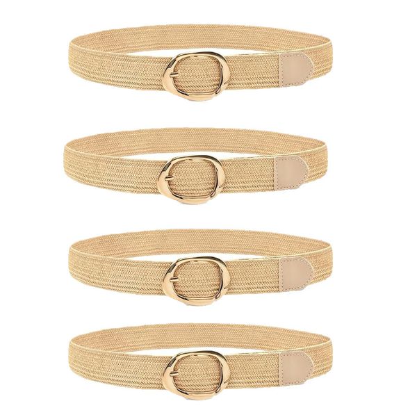 Women Elastic Wide Stretch Waist Belt Dress Belt Braided Waist Belt 4Pcs