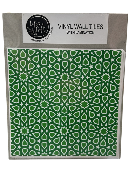 Vinyl Wall Tiles - Green with White Stars &amp; Triangles