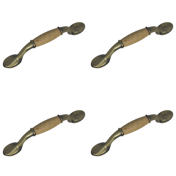 Classic Cupboard Handle with Antique Brass Feet and Wooden Insert