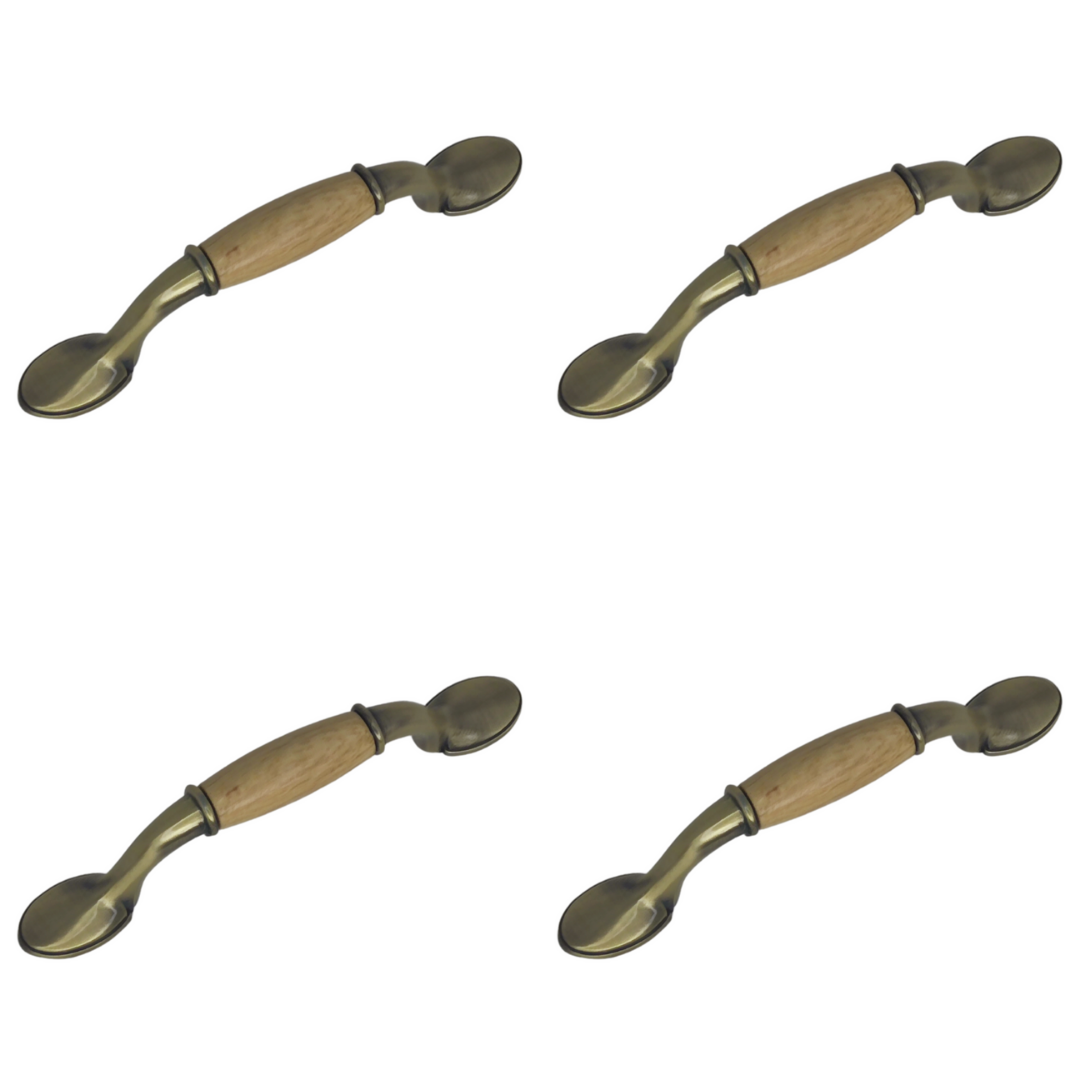 Classic Cupboard Handle with Antique Brass Feet and Wooden Insert