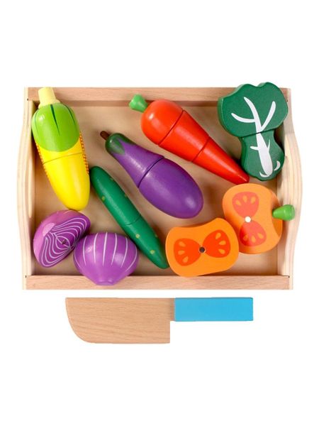 Wooden Simulation Pretend Vegetables Toy Kitchen Toddler Gifts - 9 Piece