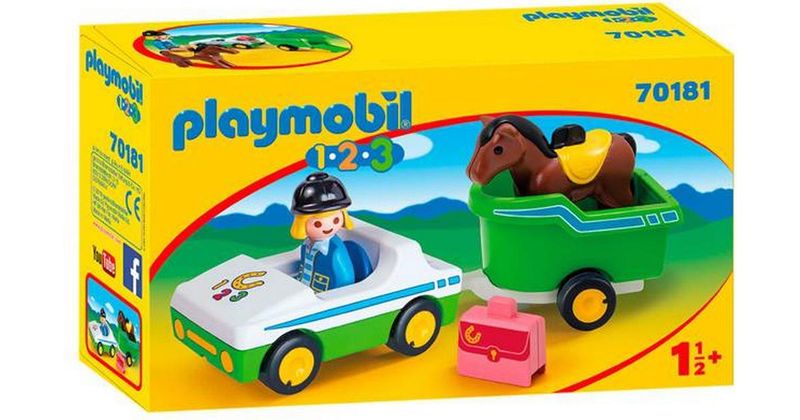 PlayMobil-1.2.3 Car with Horse Trailer-70181