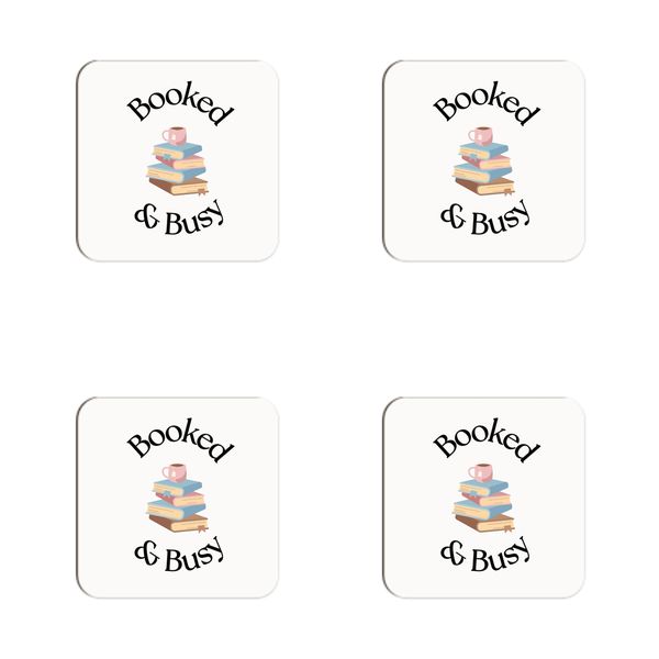 Booked and Busy Coasters - Set of 4