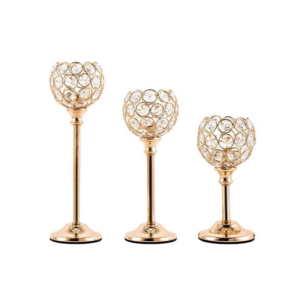 Gold Candle Holders for Table Centerpieces Crystal Candle Holder Decor - 3 Piece