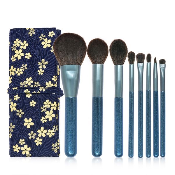 Classical 8 Piece Premium Makeup Brush Set with Floral Travel Bag – White