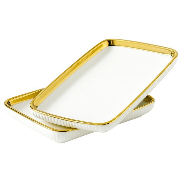 2-Pack Luxury Ceramic 10-Inch Rectangular Plates - White