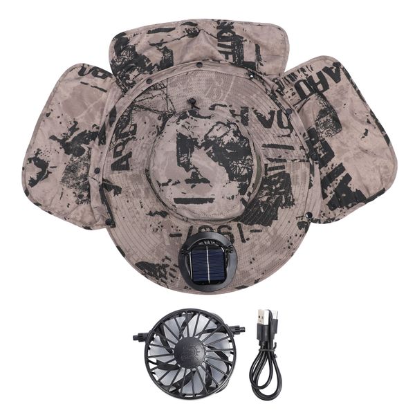 Khaki Solar Fan Hat with Neck Flap