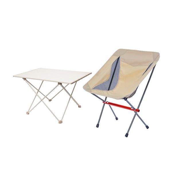 Glamping - Ultralight Folding Camping Table + 1 Chair (Small Beige)