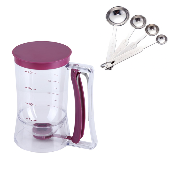 Easy Pour Batter Dispenser and Stainless Steel Measuring Spoons