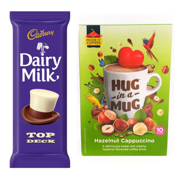 Hug in a Mug Hazelnut Cappuccino 240g + Cadbury Dairy Milk Top Deck 80g