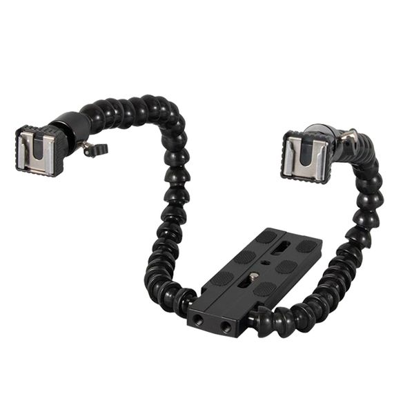 Flexible Dual Arm Adjustable Hot Shoe Flash Bracket Mount Holder