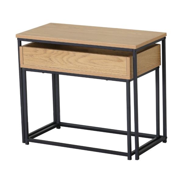 Bragg Essential Nesting Side Tables, Oak &amp; Black