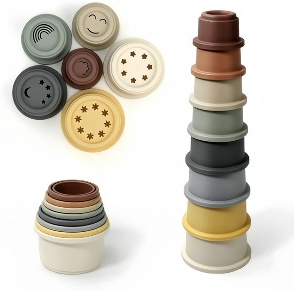 Silicone Baby Stacking Cups Toy - Montessori Bath Toy, BPA Free