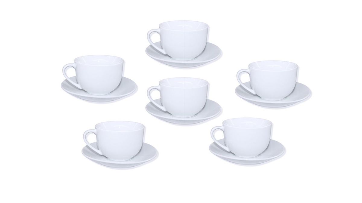 12 Piece Fine Bone Tea Cup & Saucer Drinkware Set Pure White Shop