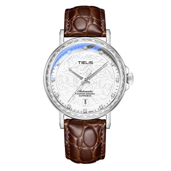 TIELIS Men's Relief Calendar Carving Mechanical Watch Waterproof Luminous B
