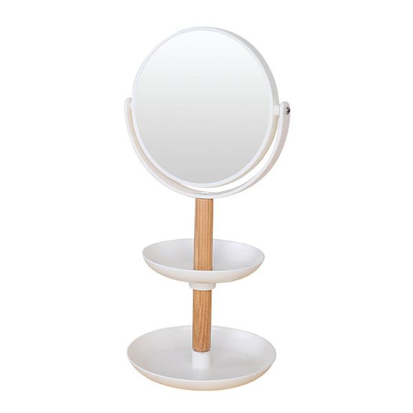 Double-deck Cosmetic Organizer Stand with Magnifying Makeup Mirror