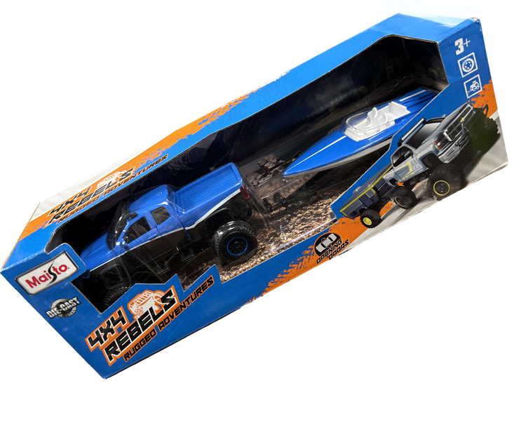Blue DieCast 4x4 Rebels Rugged Adventure Bakkie, Trailer &amp; Boat