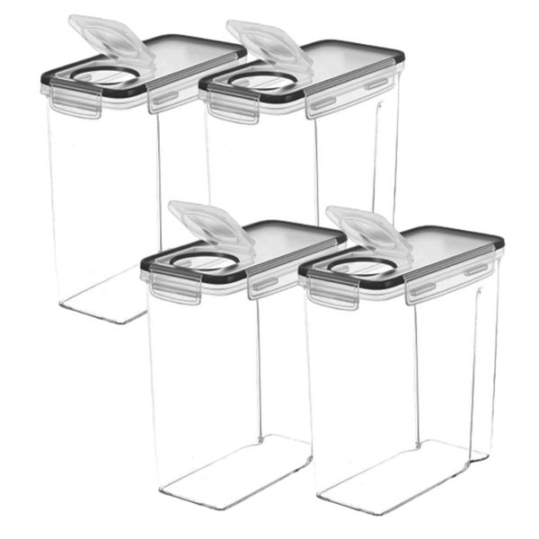 4 Cereal Containers Airtight Food Storage Box Plastic Flour Bean Dispensers
