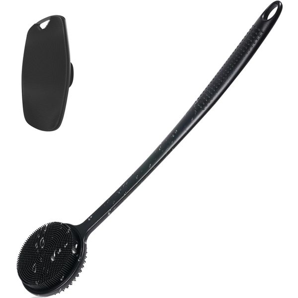 QYNIAL Silicone Back Scrubber Long Handle with Non-Handled Bath Brush