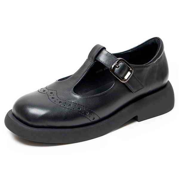 Girls School Shoes Leather Shoes Hook and Loop T-Bar British Style
