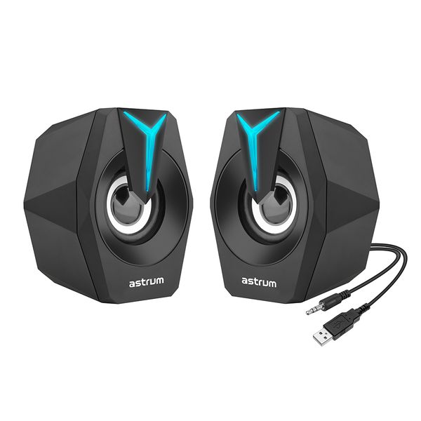 Astrum SU020 USB Powered LED Speakers, 2.0CH Portable Stereo Sound, Bass