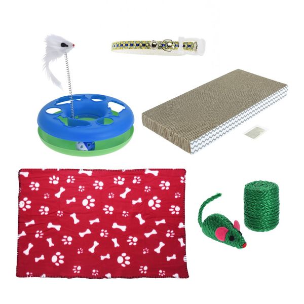 Cat Collar, Cat Scratcher, Cat Toy, Blanket &amp; Cat Chase Game