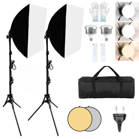 300W LED Studio Lighting Kit - 40x40cm Softbox with Remote Control Bulbs Image