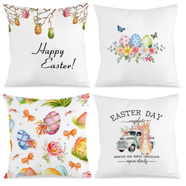 4 Piece Rustic Easter Pillow Covers, Soft and Breathable Cushion Cover