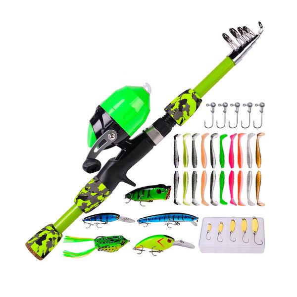 1.5m Children Fishing Rod Kit Fishing Reel Fishing Lures For Outdoor-Green