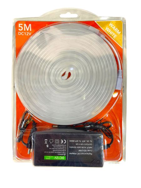 12V Warm White Neon Flex LED Strip Light 5M with Power Supply