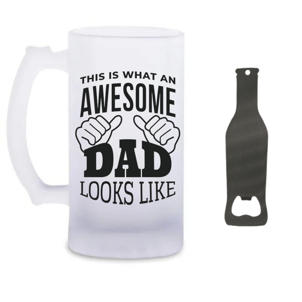 Awesome Dad Beer Glass and Bottle Opener