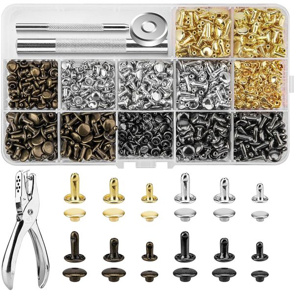 240 Sets Rivets for Leather 3 Sizes Double Cap Rivets with 4 Setting Tools