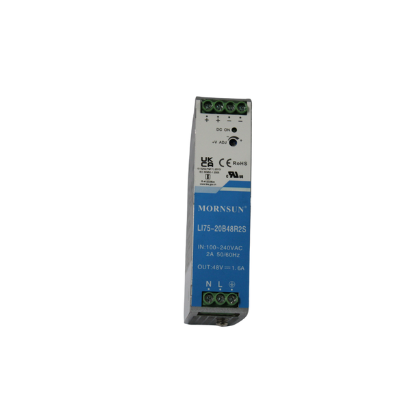 LI75-20B48R2S: 76.8W 48V/1.6A Slim DIN Rail AC/DC Supply, 4KV Isolation