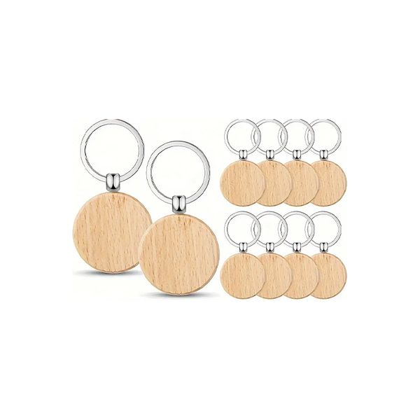 Trocraft Wooden Engravable Keychain Round - 10 Pack