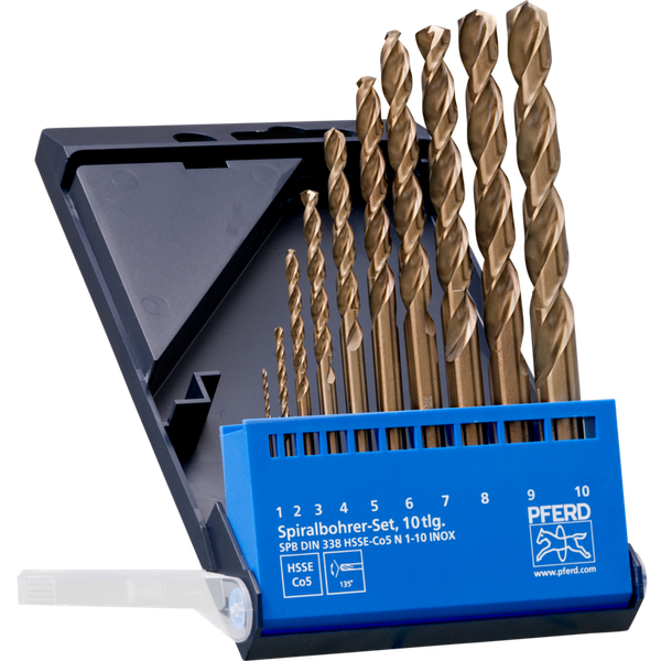 PFERD HSS Spiral Drill Set – INOX: 10 Pcs (1.0mm to 10,0mm)