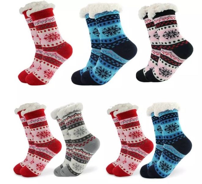 6 x Kids Winter Slipper Fuzzy Fleece- Lined Socks