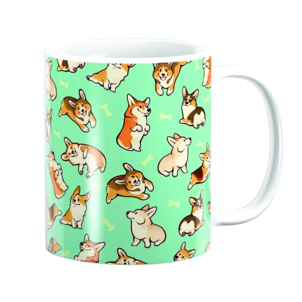 PepperSt mug - Jolly corgis in green