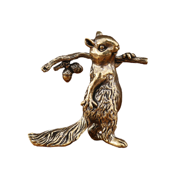 Golden Brass Squirrel Decor with Holding Branch Home and Office Decor