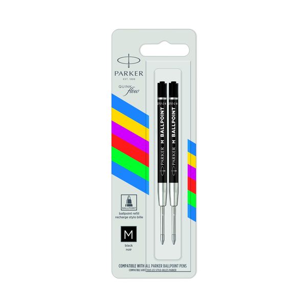 PARKER Economy Ball Pen Refill Medium Nib Blister of 2 - Black - 1mm