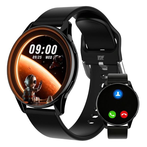 Black Smart Fitness Watch with Silicone Strap for Men &amp; Women